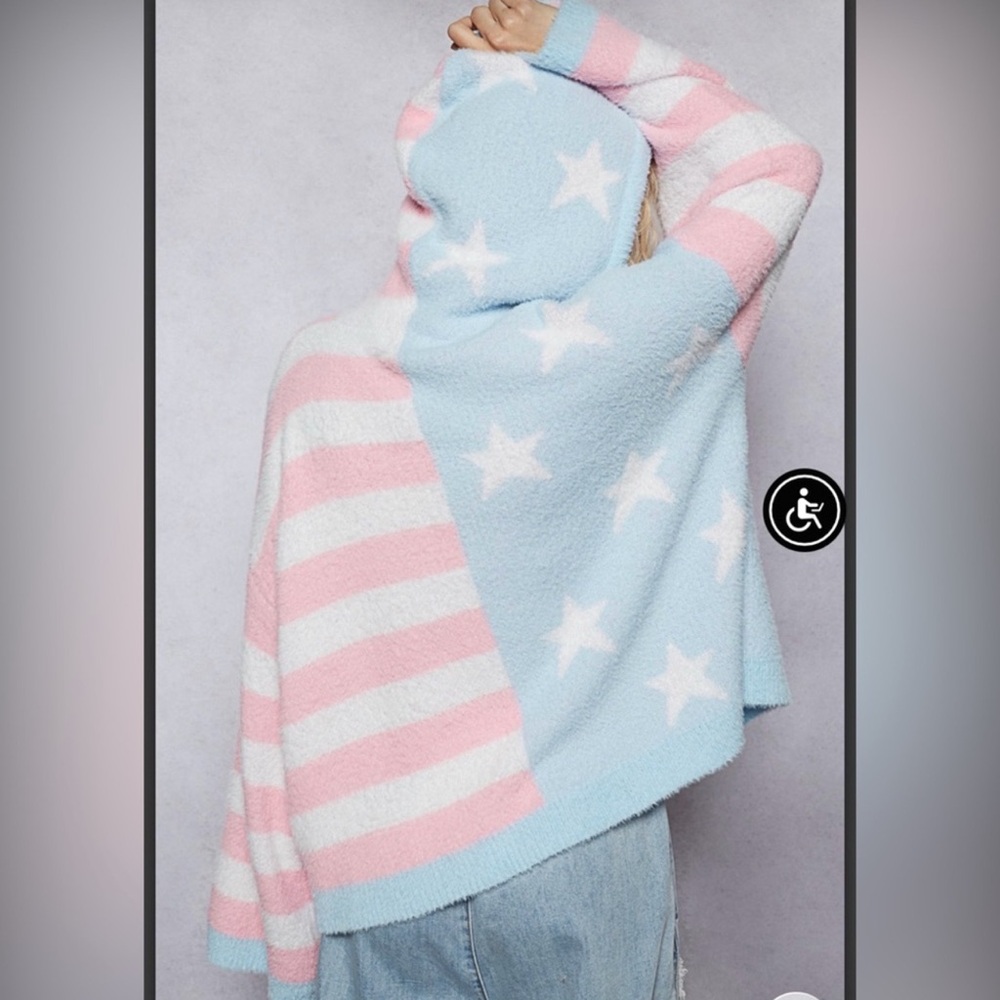 POL STRIPE STAR PINK AND BLUE OVERSIZED COZY HOODIE SIZE MEDIUM NWT - Picture 4 of 9